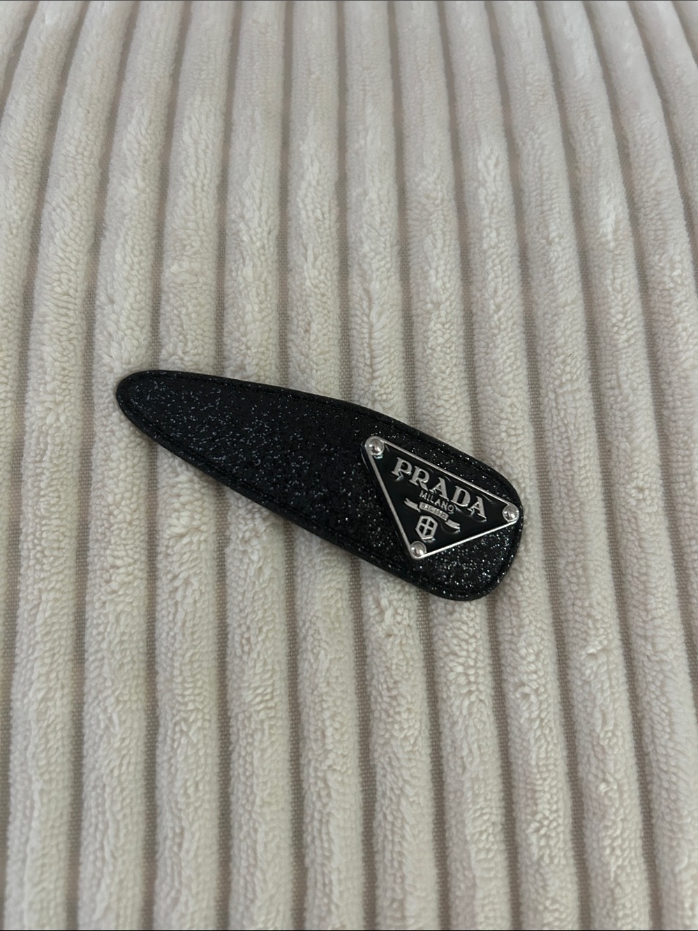 Black Glitter Logo Hair Slide